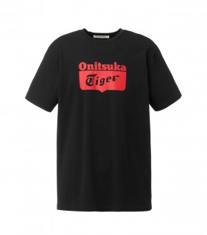 Black / Red Onitsuka Tiger Logo T Shirts | 41596-WRKG