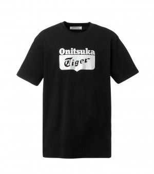 Black / Silver Onitsuka Tiger Logo T Shirts | 15947-HYSW