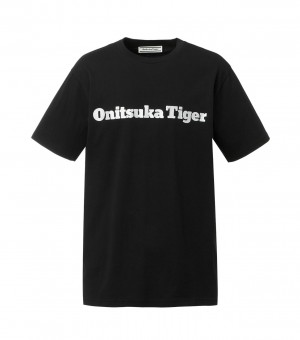 Black / Silver Onitsuka Tiger Logo T Shirts | 93680-WCBK