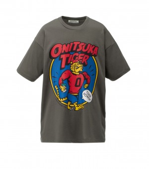 Dark Grey Onitsuka Tiger Graphic T Shirts | 20975-AOEF