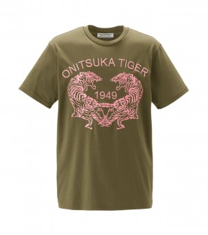 Khaki Onitsuka Tiger Graphic T Shirts | 59147-SNXC