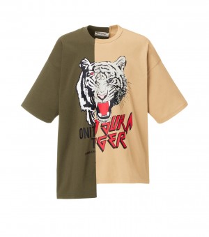 Khaki / Beige Onitsuka Tiger Graphic T Shirts | 10369-TOAK