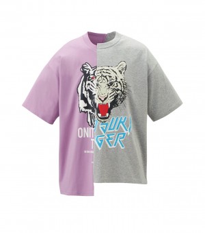 Lavender / Grey Onitsuka Tiger Graphic T Shirts | 42175-OHJB