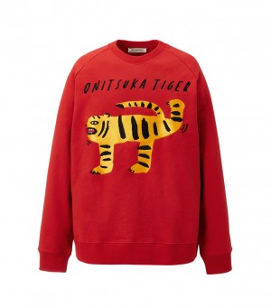 Red Onitsuka Tiger Sweat Tops | 10569-OYSR