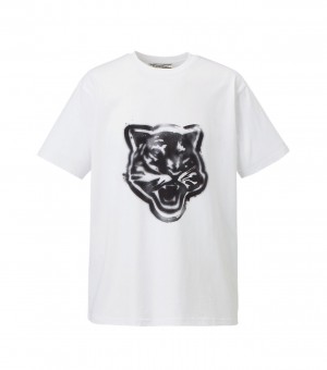 White Onitsuka Tiger Graphic T Shirts | 19420-LTUB