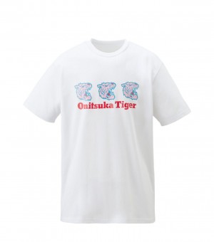 White Onitsuka Tiger Graphic T Shirts | 50623-POES