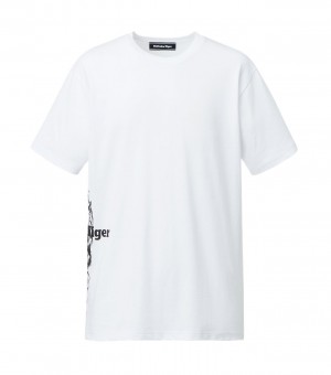 White / Black Onitsuka Tiger T Shirts | 12659-LCEV