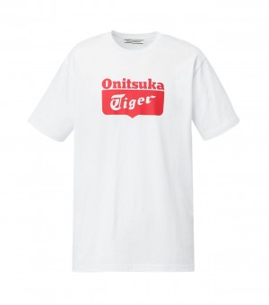 White / Red Onitsuka Tiger Logo T Shirts | 01287-PGEZ