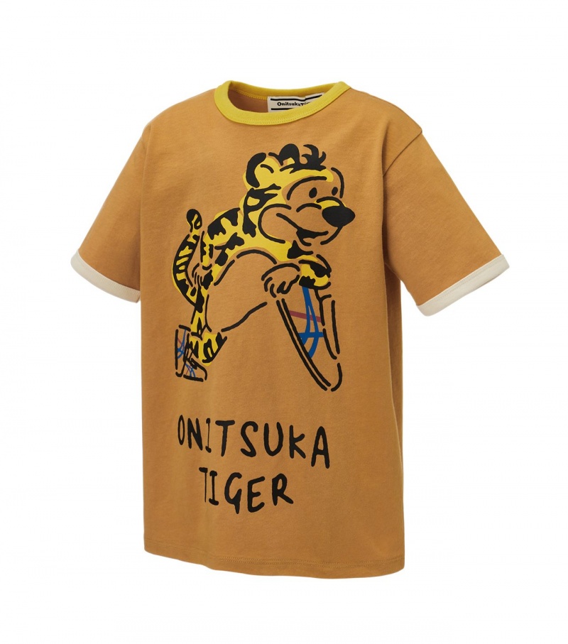 Beige Onitsuka Tiger Graphic T Shirts | 40927-FHMN