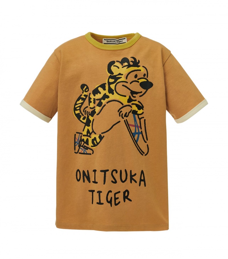 Beige Onitsuka Tiger Graphic T Shirts | 40927-FHMN