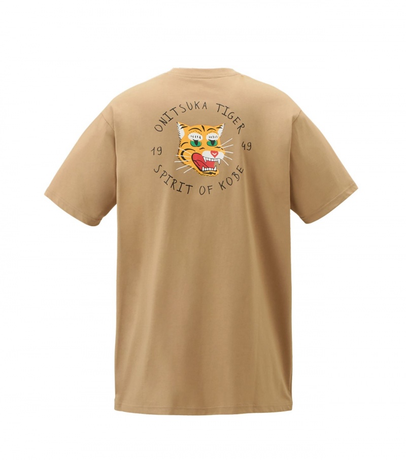 Beige Onitsuka Tiger Graphic T Shirts | 47298-UVIS