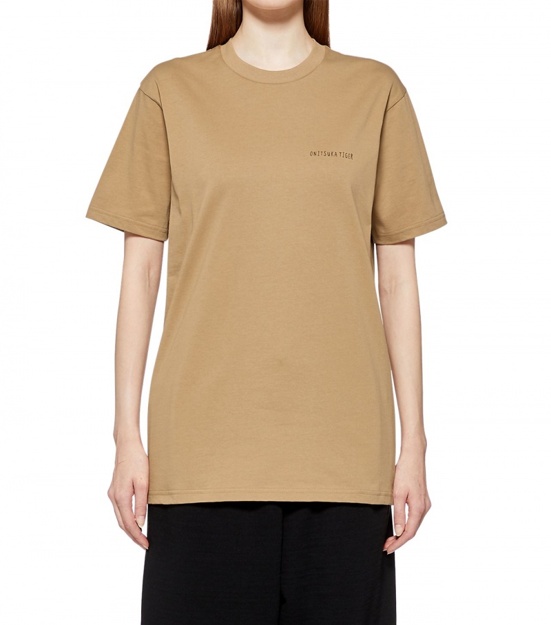 Beige Onitsuka Tiger Graphic T Shirts | 47298-UVIS