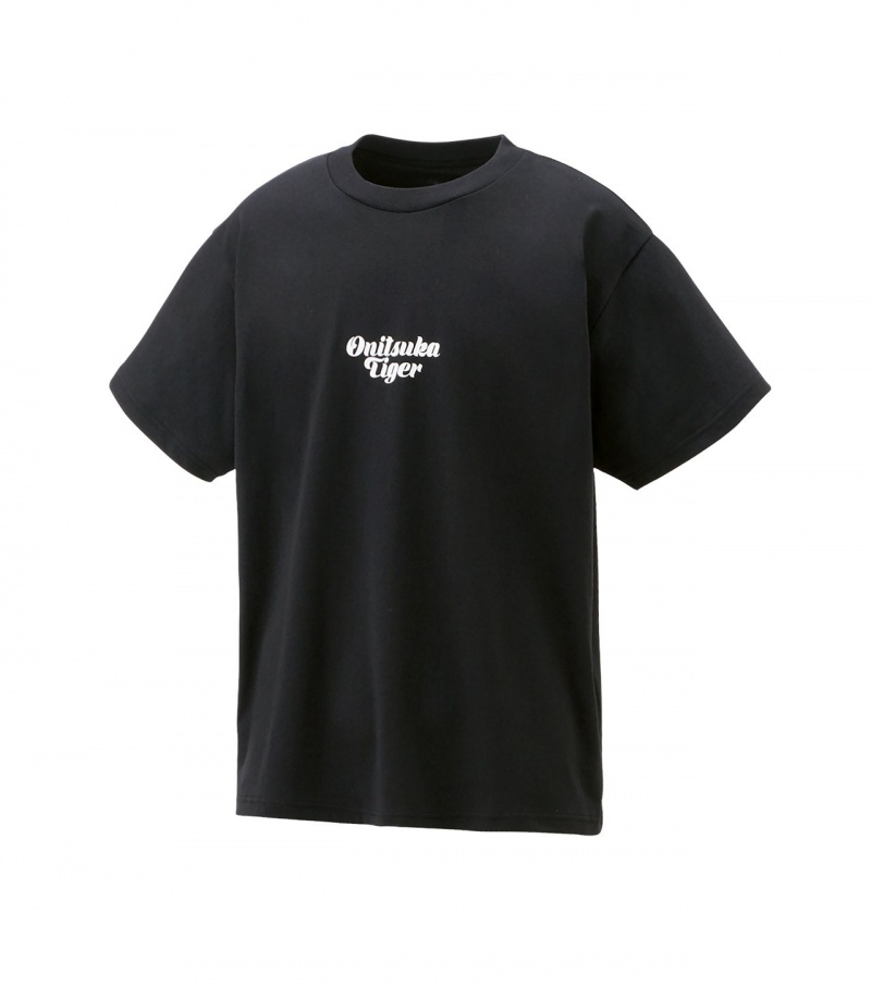 Black Onitsuka Tiger Graphic T Shirts | 04532-KODQ