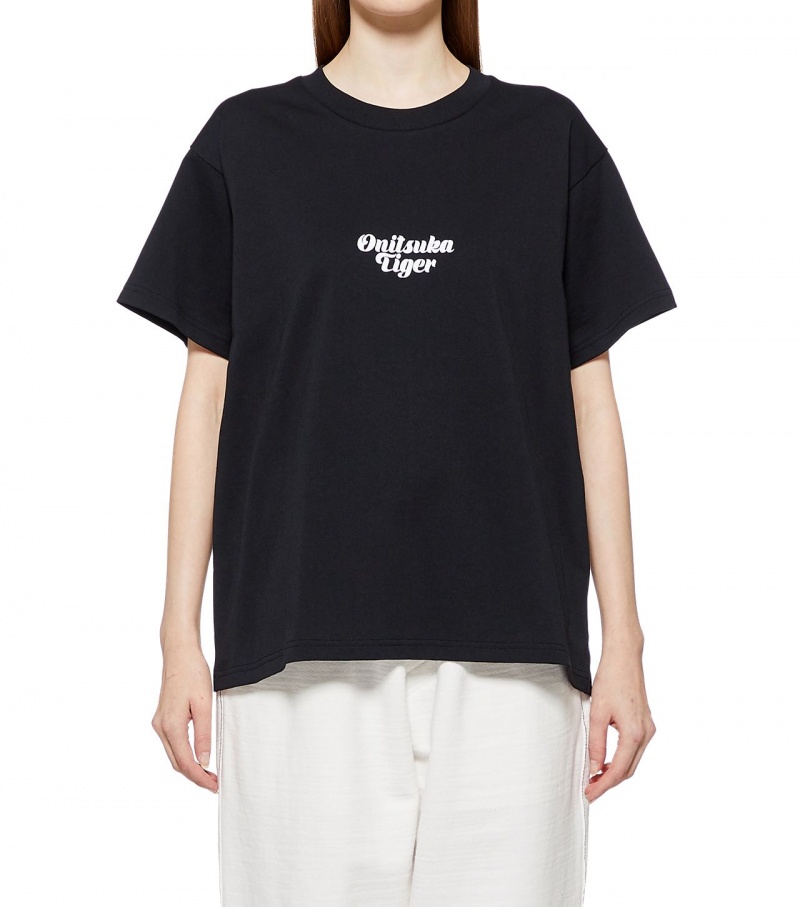 Black Onitsuka Tiger Graphic T Shirts | 04532-KODQ