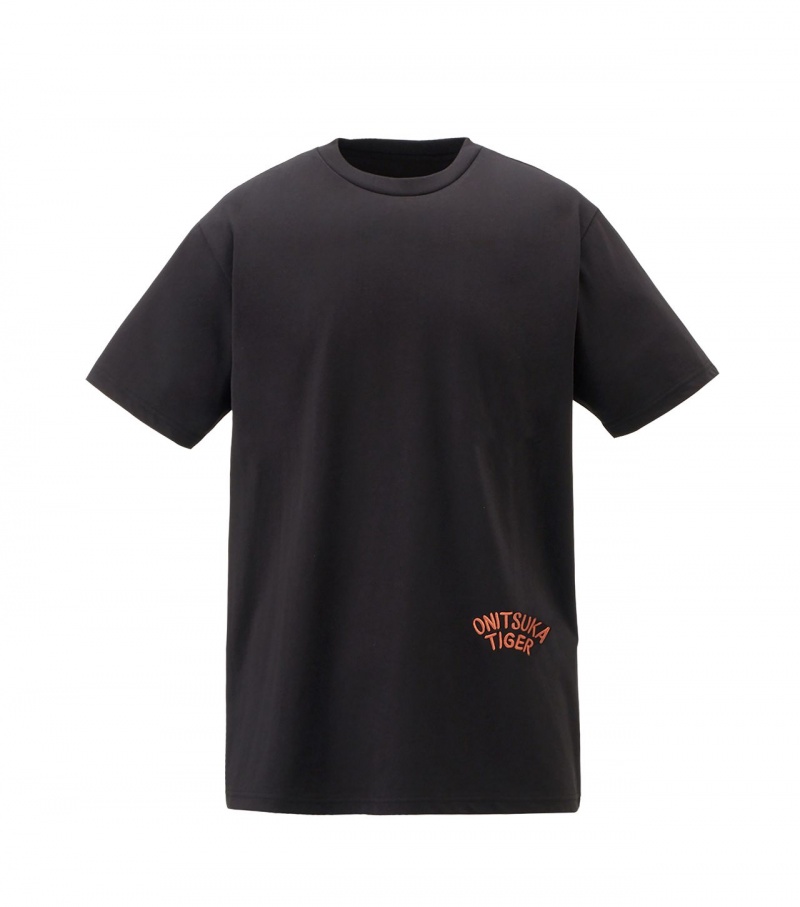 Black Onitsuka Tiger Graphic T Shirts | 07419-VTHD