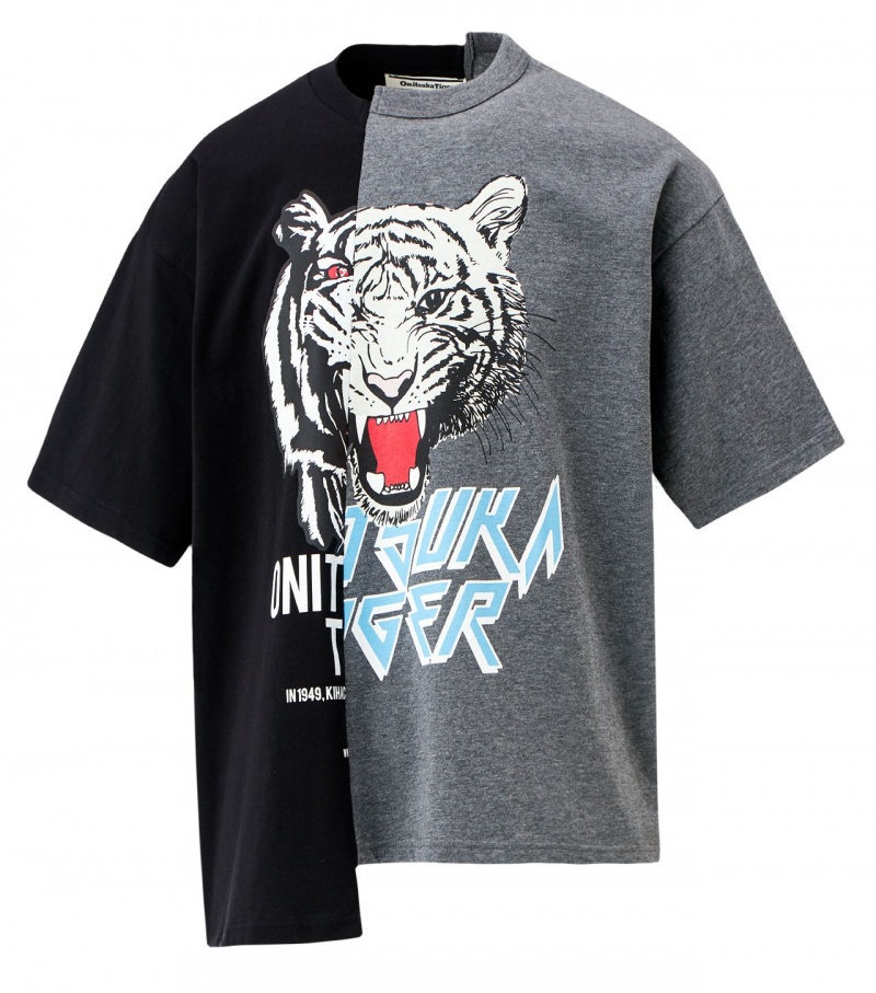 Black Onitsuka Tiger Graphic T Shirts | 16709-PKSZ