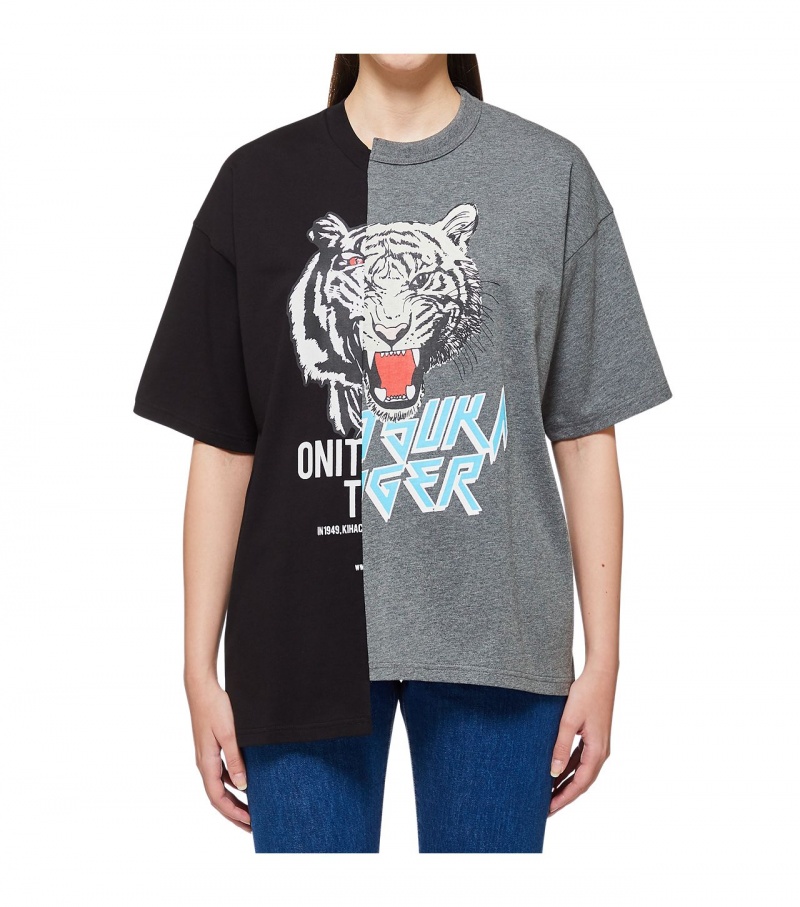 Black Onitsuka Tiger Graphic T Shirts | 16709-PKSZ