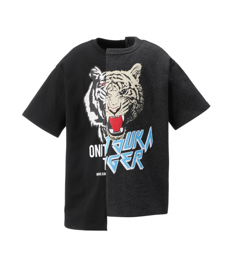 Black Onitsuka Tiger Graphic T Shirts | 16528-LCOK