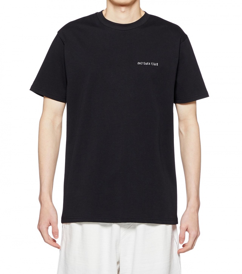 Black Onitsuka Tiger Graphic T Shirts | 21507-YDHG