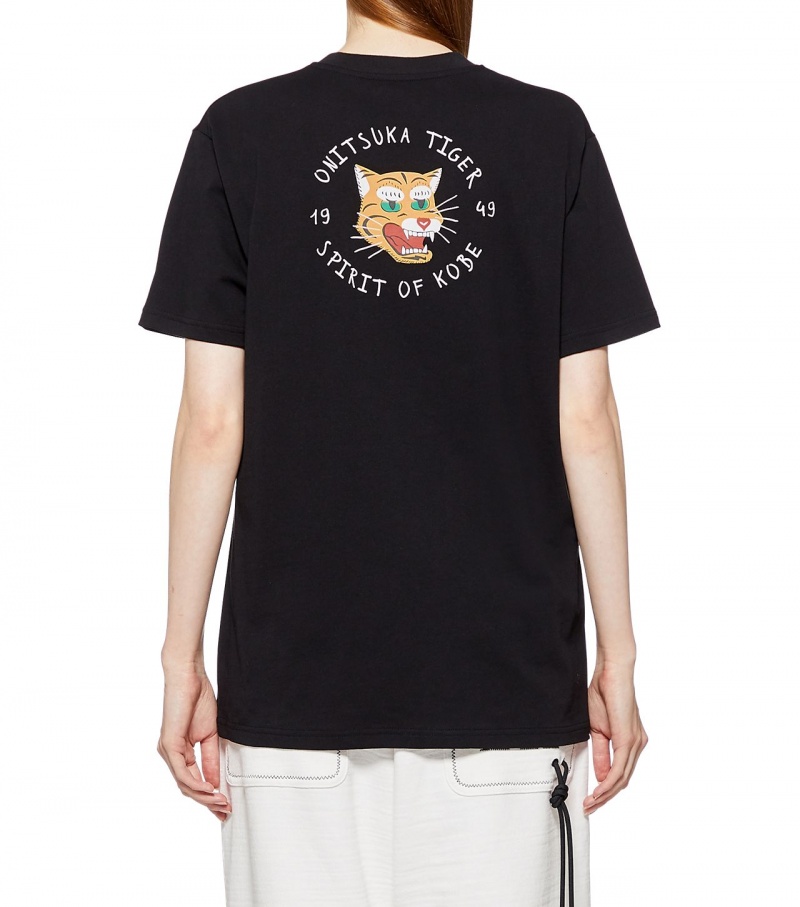 Black Onitsuka Tiger Graphic T Shirts | 21507-YDHG