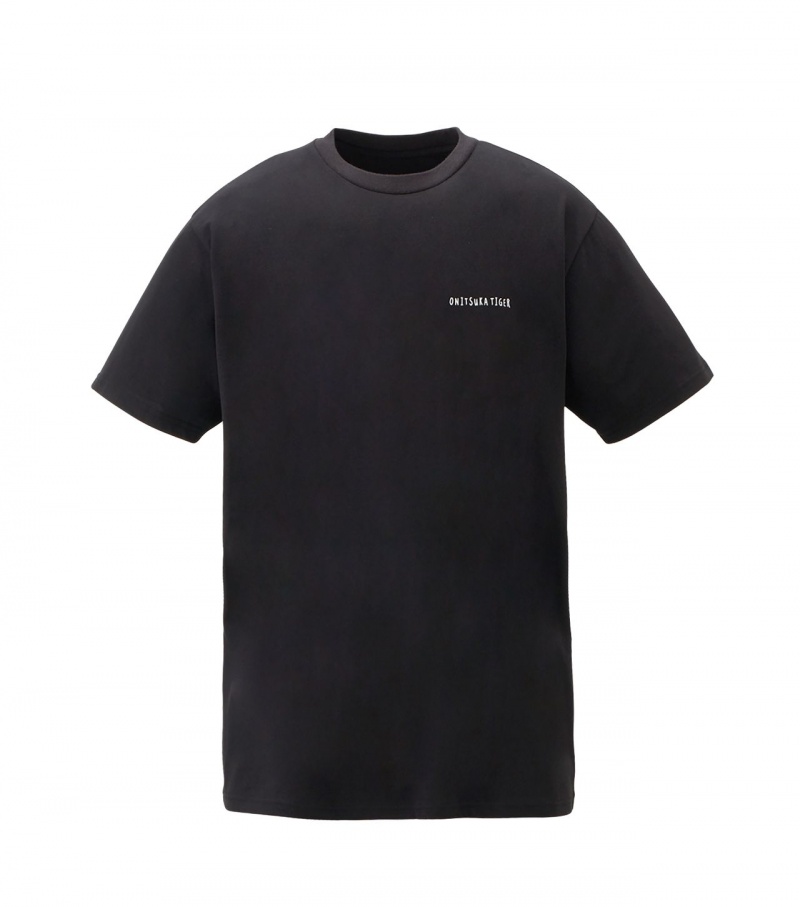 Black Onitsuka Tiger Graphic T Shirts | 21507-YDHG