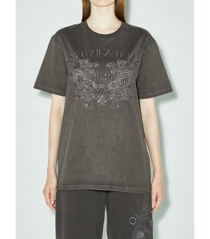 Black Onitsuka Tiger Graphic T Shirts | 24769-HTQM