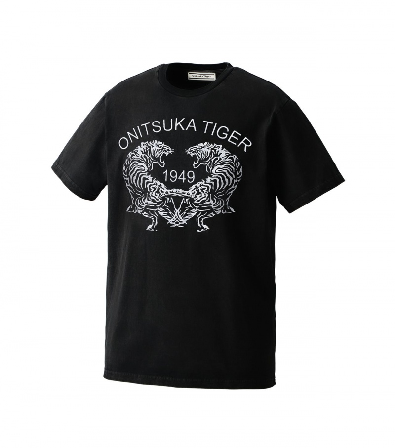 Black Onitsuka Tiger Graphic T Shirts | 28354-OTRA