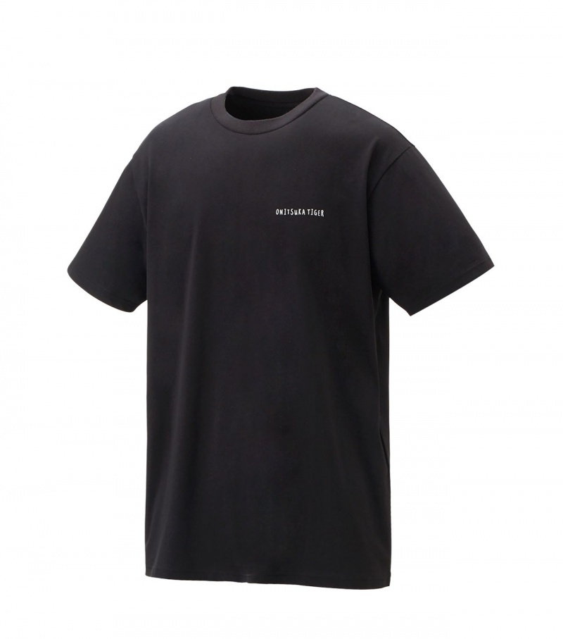 Black Onitsuka Tiger Graphic T Shirts | 29056-AJER