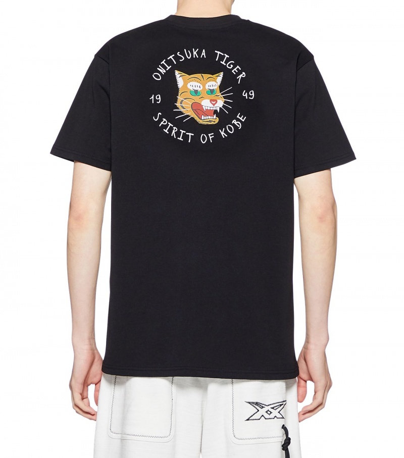 Black Onitsuka Tiger Graphic T Shirts | 29056-AJER