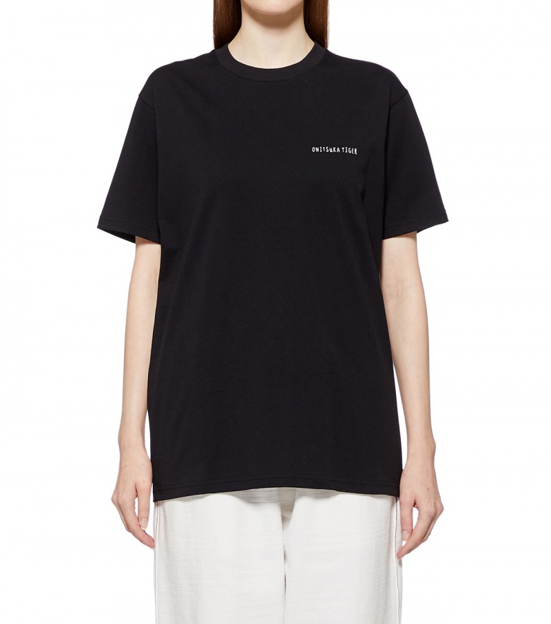 Black Onitsuka Tiger Graphic T Shirts | 29056-AJER