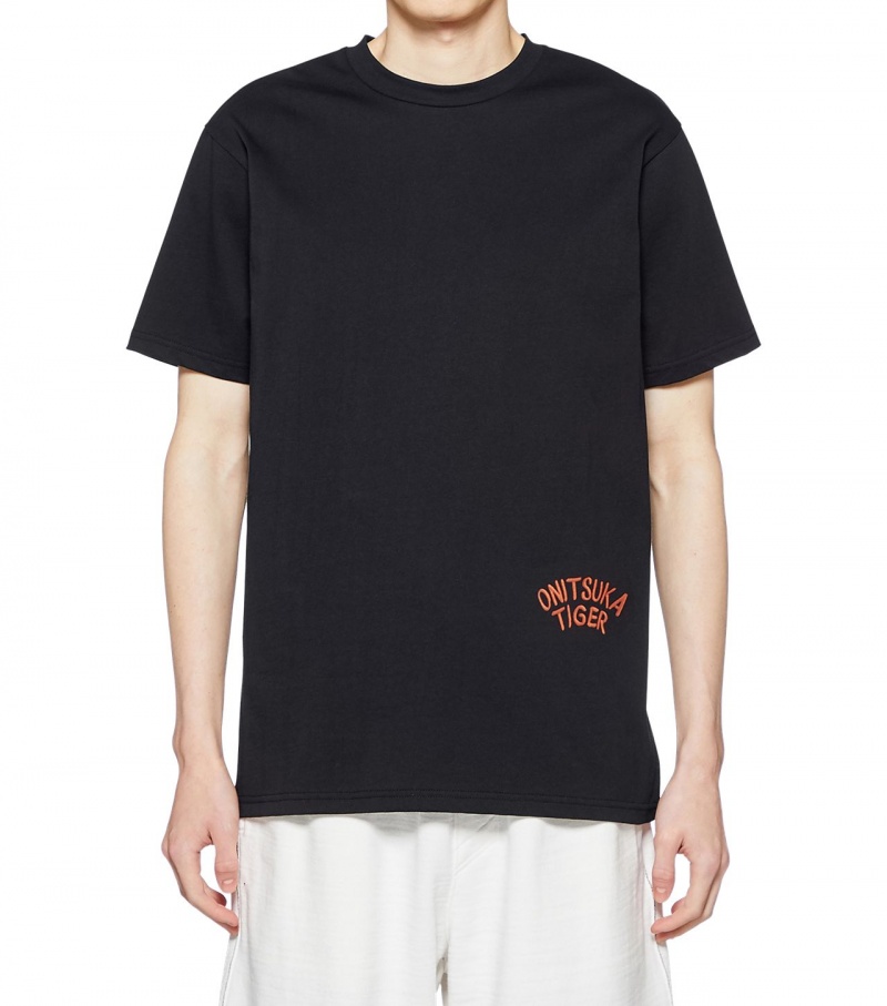 Black Onitsuka Tiger Graphic T Shirts | 38907-CBGI