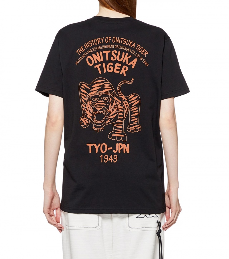 Black Onitsuka Tiger Graphic T Shirts | 38907-CBGI