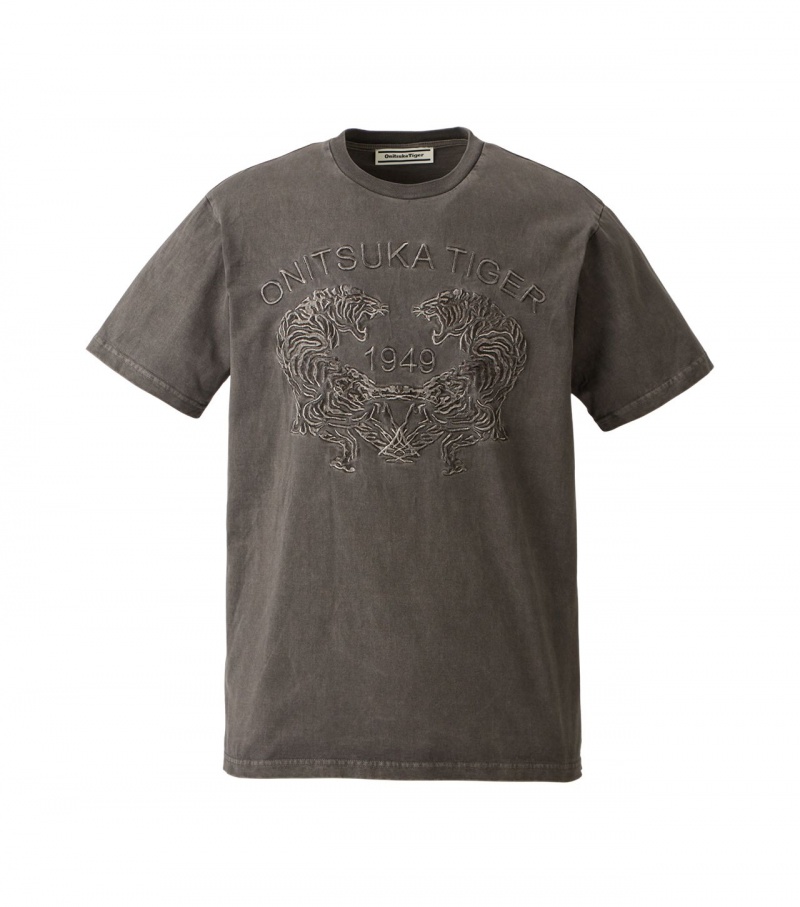 Black Onitsuka Tiger Graphic T Shirts | 41690-PKEY