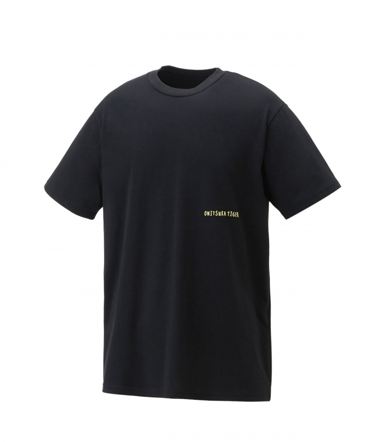 Black Onitsuka Tiger Graphic T Shirts | 58019-DQLM