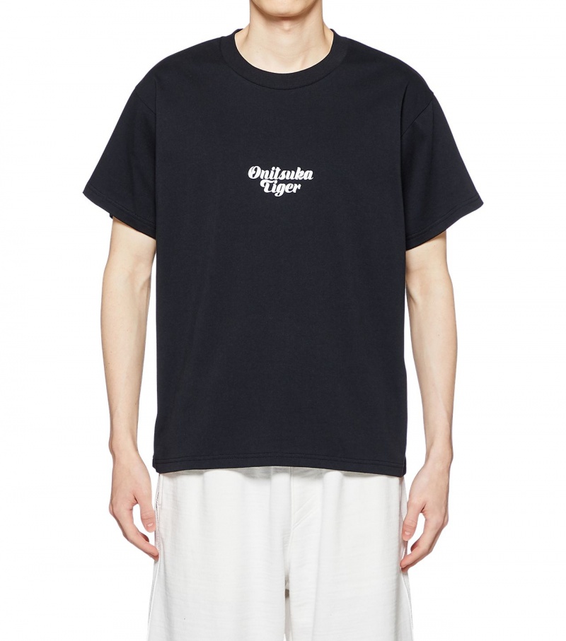 Black Onitsuka Tiger Graphic T Shirts | 69147-WOMT