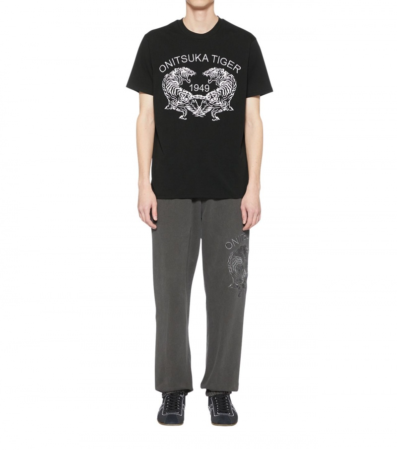 Black Onitsuka Tiger Graphic T Shirts | 79468-WVBP