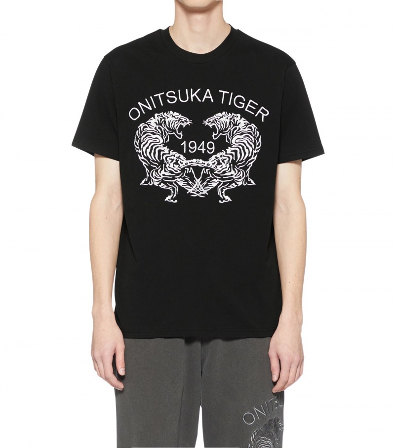 Black Onitsuka Tiger Graphic T Shirts | 79468-WVBP