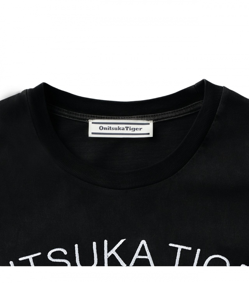 Black Onitsuka Tiger Graphic T Shirts | 79468-WVBP