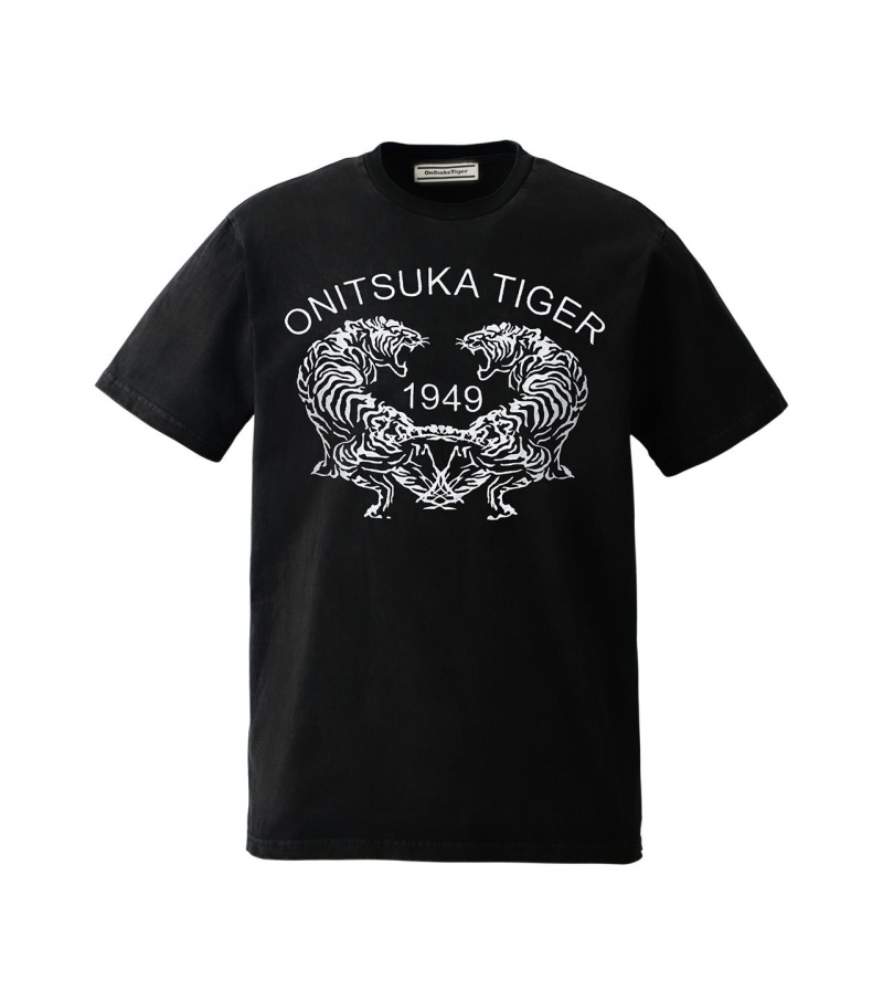 Black Onitsuka Tiger Graphic T Shirts | 79468-WVBP