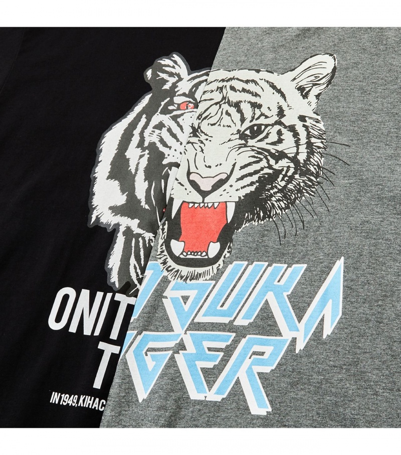 Black Onitsuka Tiger Graphic T Shirts | 84093-JSTI