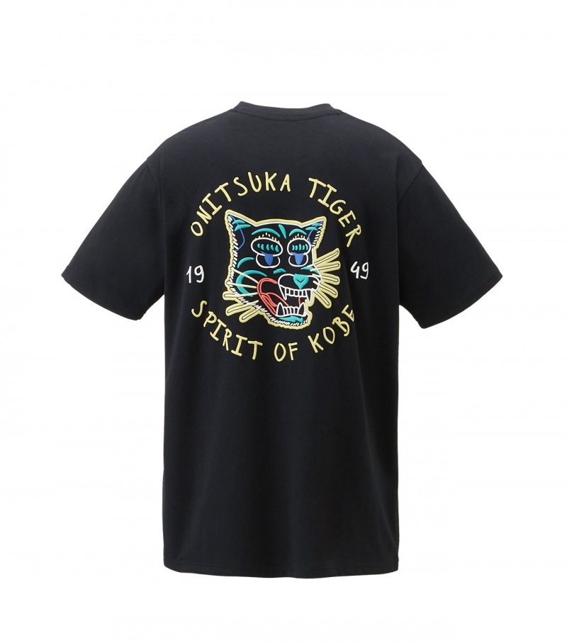 Black Onitsuka Tiger Graphic T Shirts | 93517-UDZH