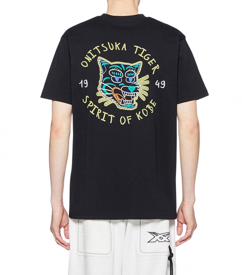 Black Onitsuka Tiger Graphic T Shirts | 93517-UDZH