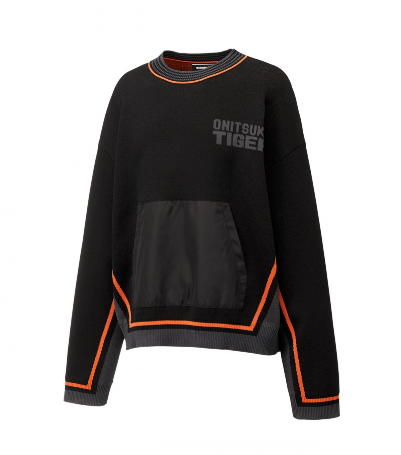 Black Onitsuka Tiger Knit Tops | 43925-PRYQ