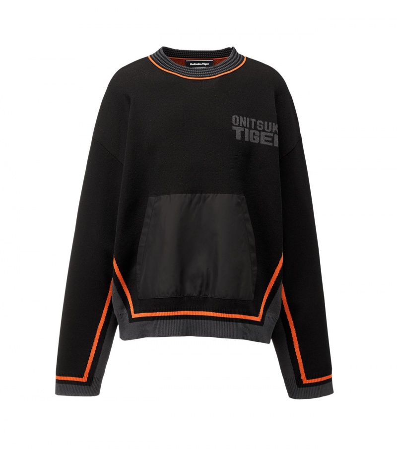 Black Onitsuka Tiger Knit Tops | 43925-PRYQ