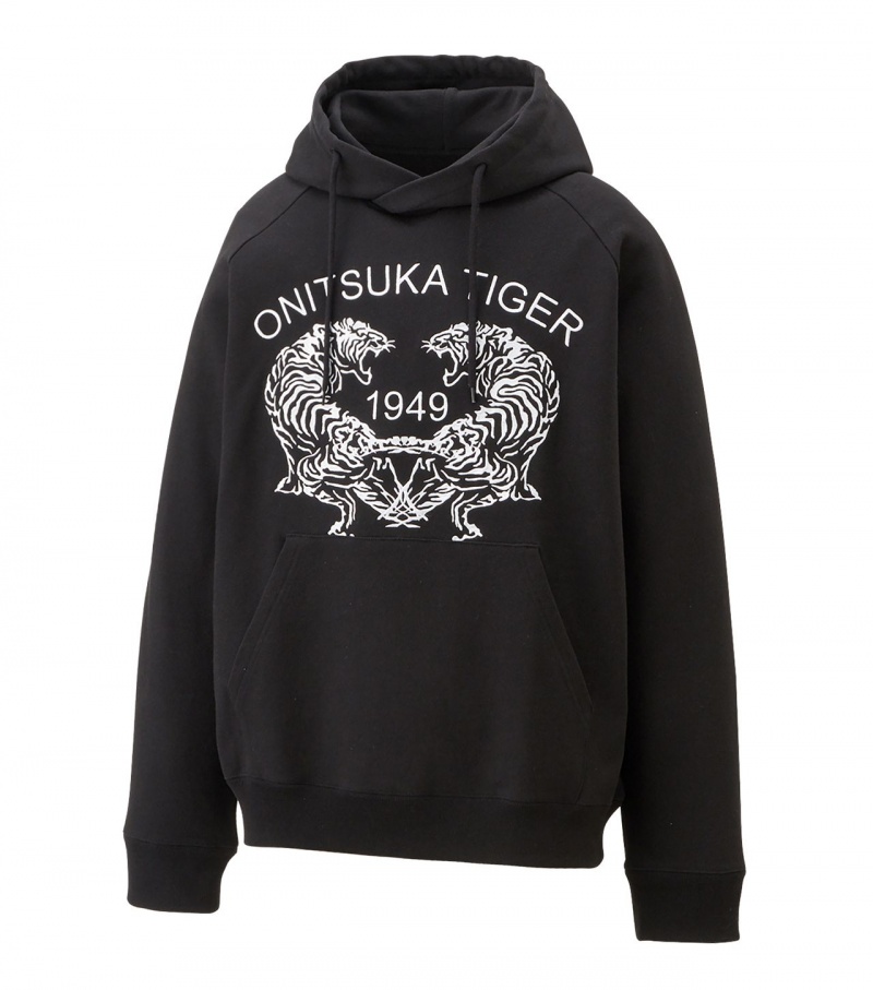 Black Onitsuka Tiger Sweat Hoodie | 24786-OAJS