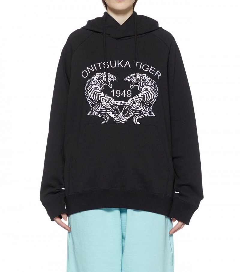 Black Onitsuka Tiger Sweat Hoodie | 24786-OAJS