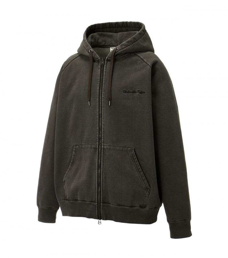 Black Onitsuka Tiger Washed Zip Up Hoodie | 76490-RWSP