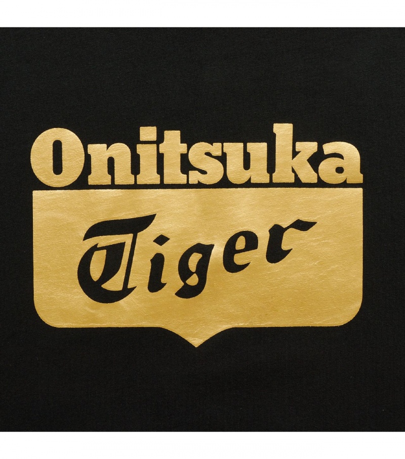 Black / Gold Onitsuka Tiger Logo T Shirts | 93748-UBWD