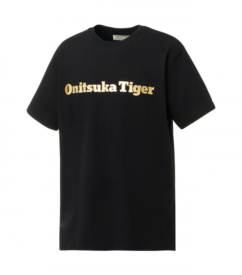 Black / Gold Onitsuka Tiger Logo T Shirts | 18634-QIJH