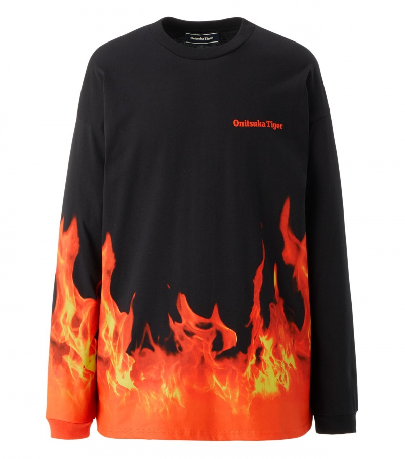 Black / Orange Onitsuka Tiger Ls Graphic T Shirts | 10987-TGHU